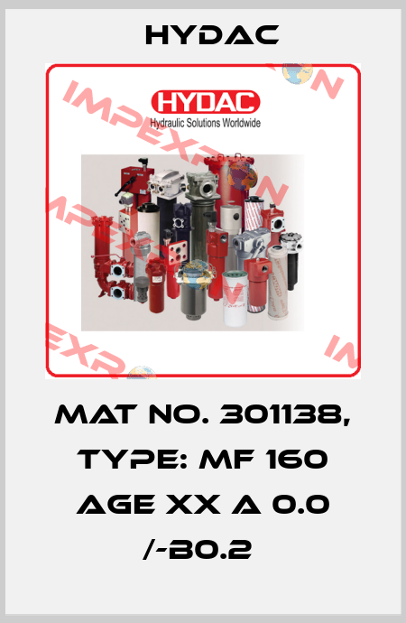 Mat No. 301138, Type: MF 160 AGE XX A 0.0 /-B0.2  Hydac