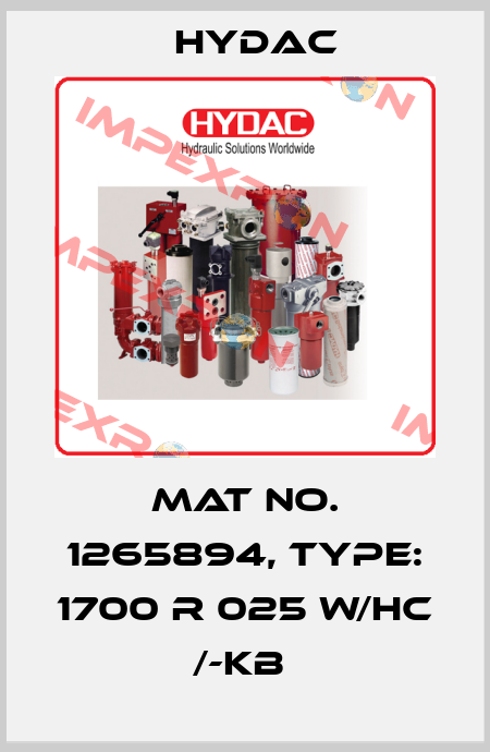 Mat No. 1265894, Type: 1700 R 025 W/HC /-KB  Hydac