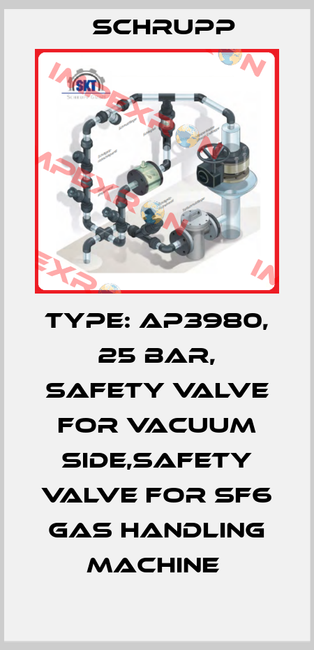 TYPE: AP3980, 25 BAR, SAFETY VALVE FOR VACUUM SIDE,SAFETY VALVE FOR SF6 GAS HANDLING MACHINE  Schrupp