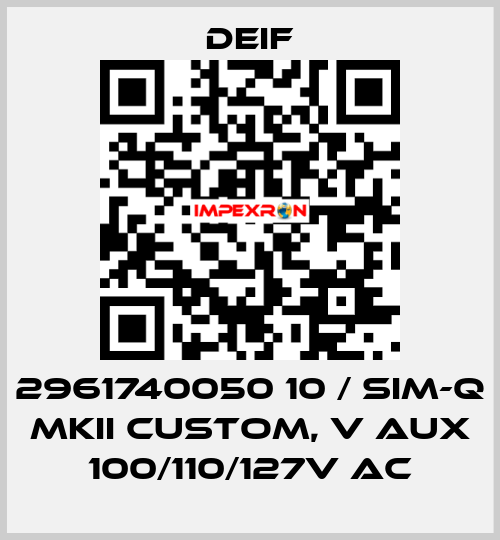 2961740050 10 / SIM-Q MKII CUSTOM, V aux 100/110/127V AC Deif