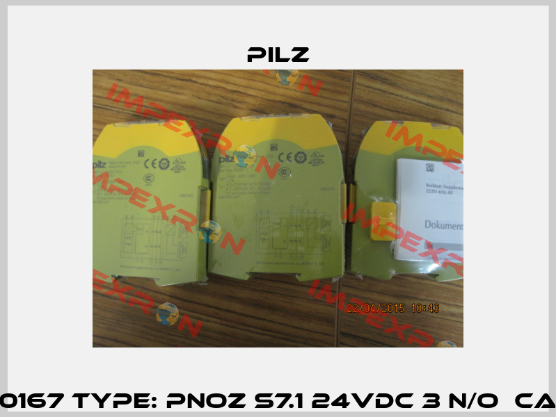 P/N: 750167 Type: PNOZ s7.1 24VDC 3 n/o  cascade Pilz