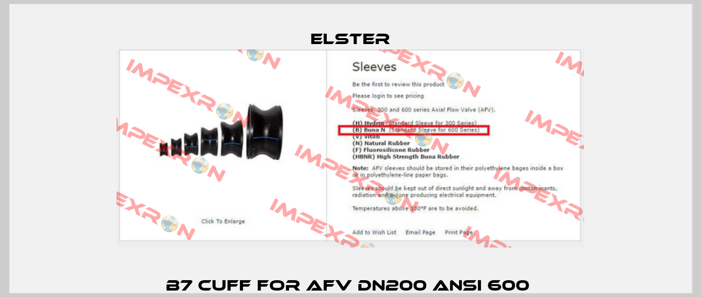 B7 cuff for AFV DN200 ANSI 600  Elster